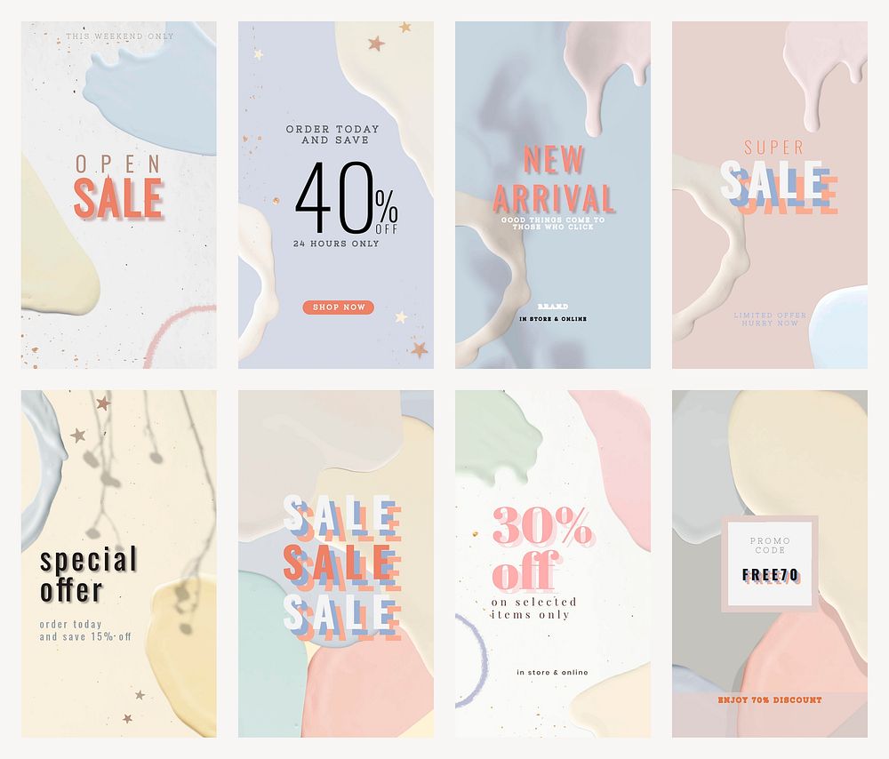 Sale Facebook story template vector abstract style set