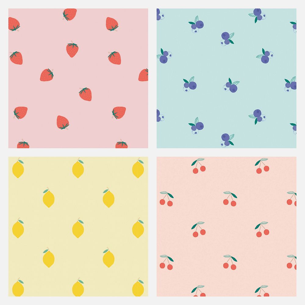 Vector fruit pattern pastel background set