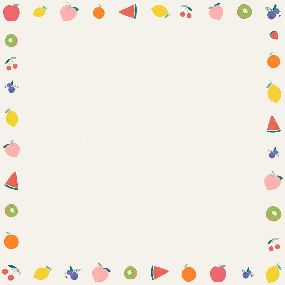 Colorful fruits border beige background