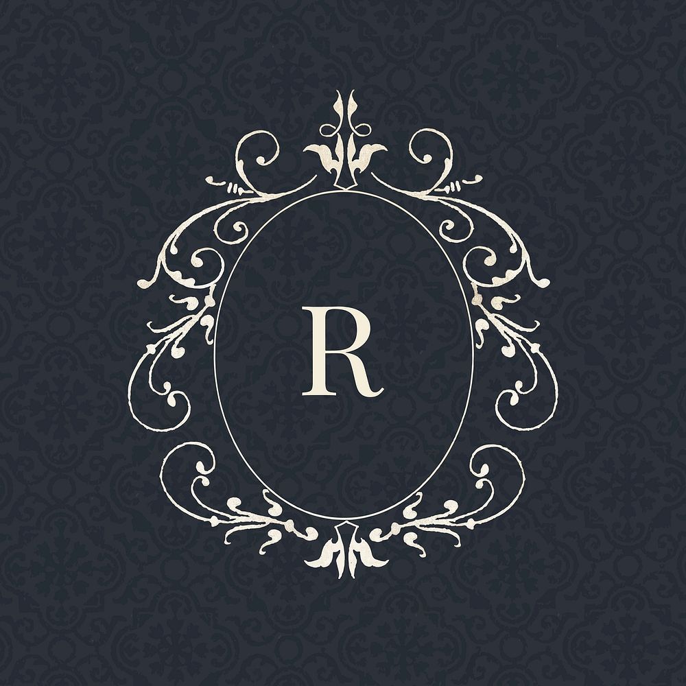 R letter vintage badge vector on black