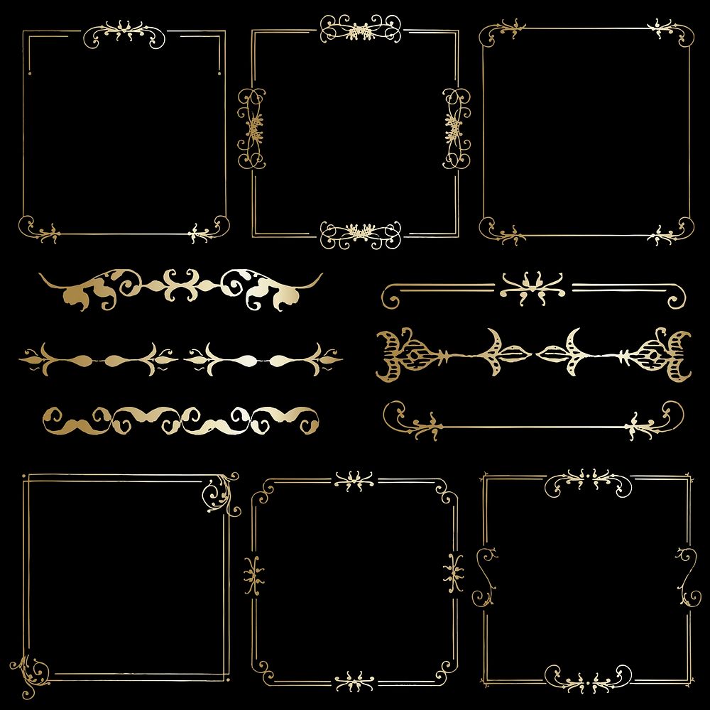 Vector gold vintage ornamental element set, remix from The Model Book of Calligraphy Joris Hoefnagel and Georg Bocskay