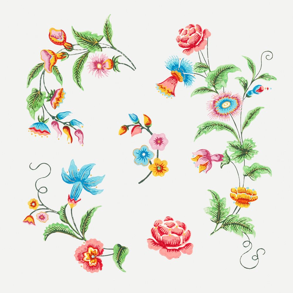 Psd colorful flowers vintage botanical clipart