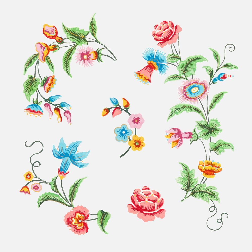 Vector colorful flowers vintage botanical clipart