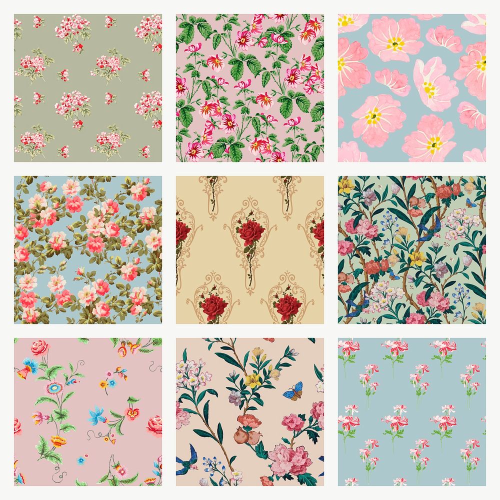 Vector colorful floral vintage background collection