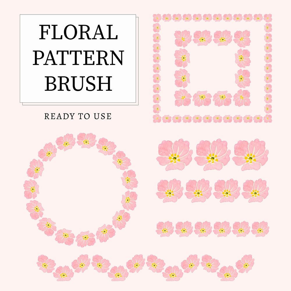 Pink wild rose flower pattern brush stroke vector seamless vintage design