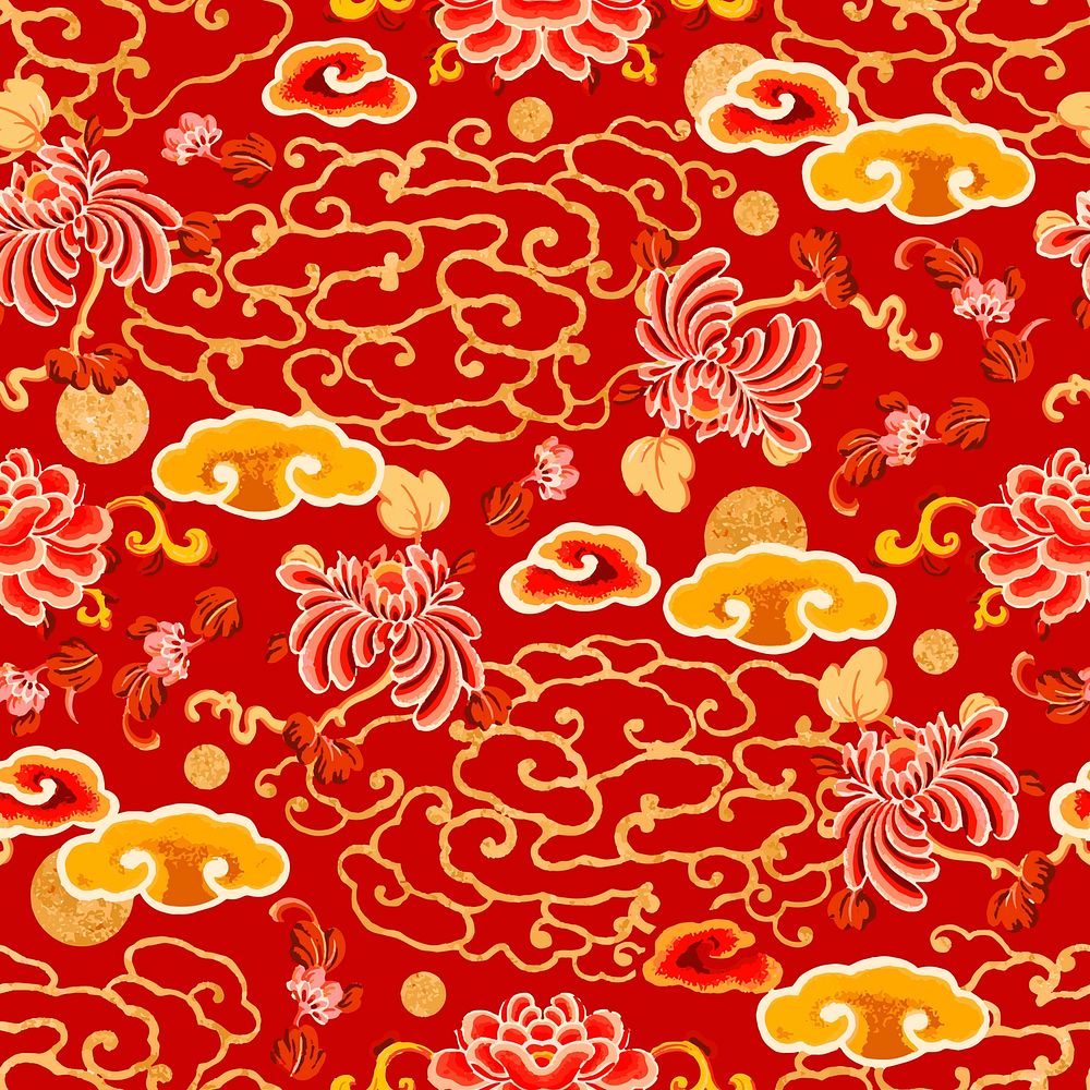 Gold vector Chinese art pattern transparent background seamless