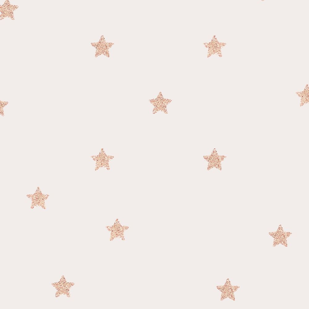 Rose gold glittery stars vector pattern on beige background