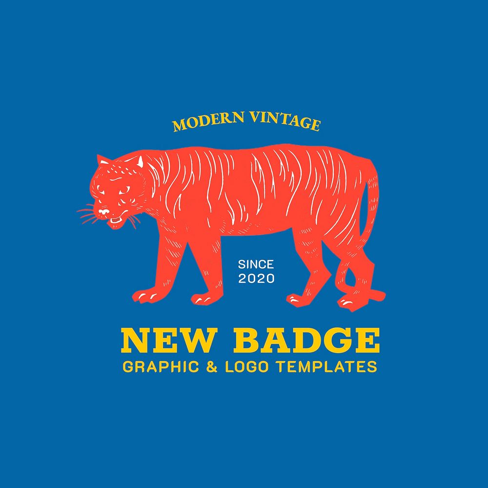 Retro tiger badge linocut vector editable template