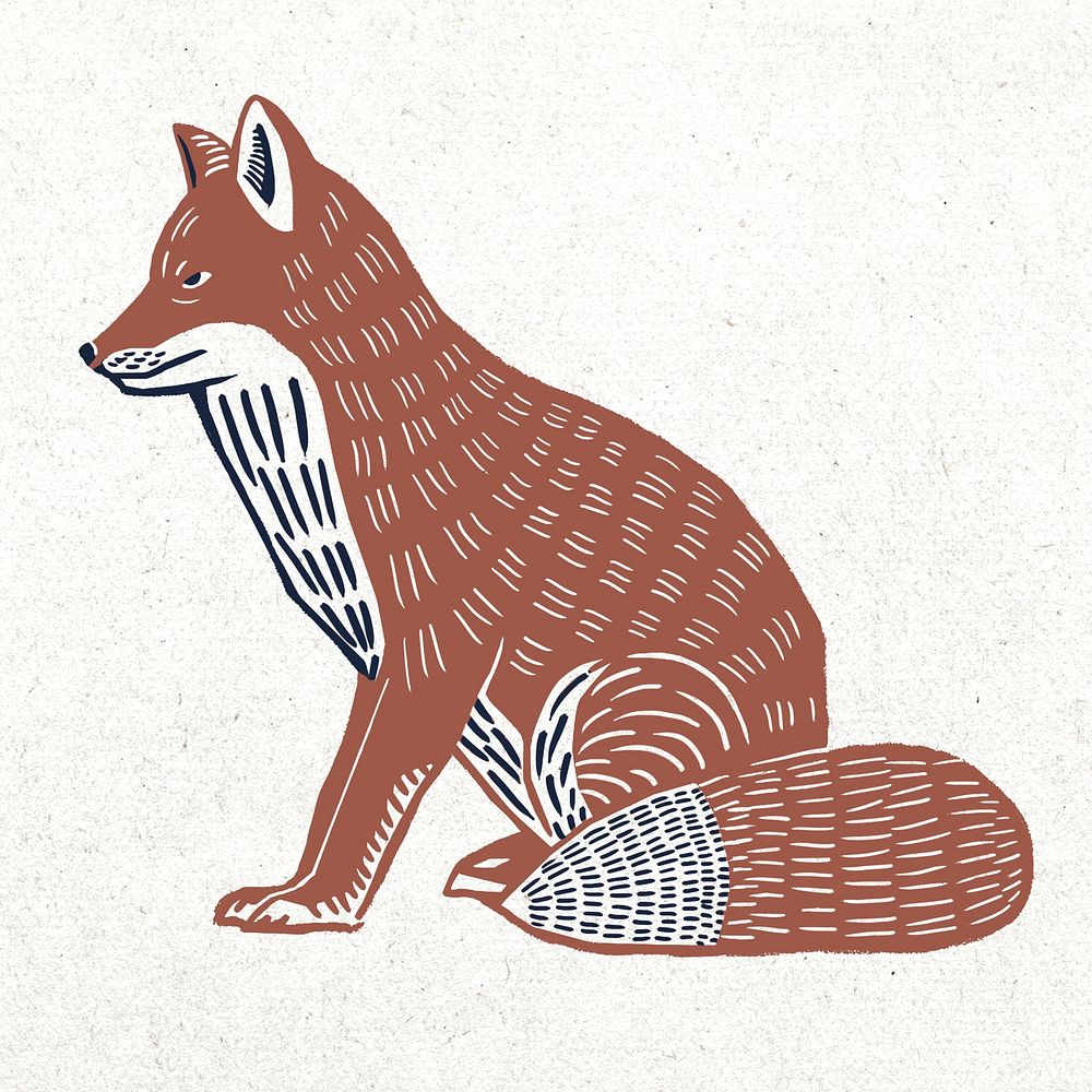Wildlife animal brown fox retro stencil