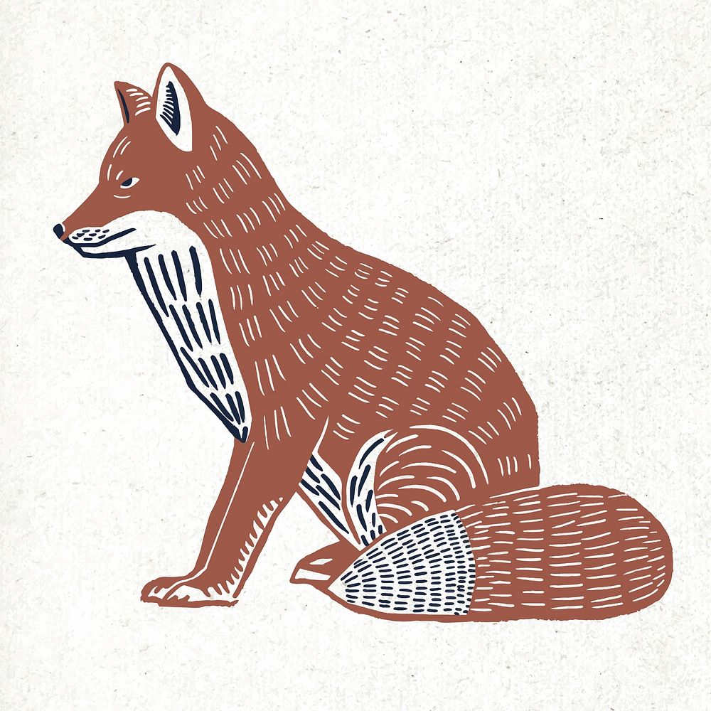 Wildlife animal brown fox vector retro stencil
