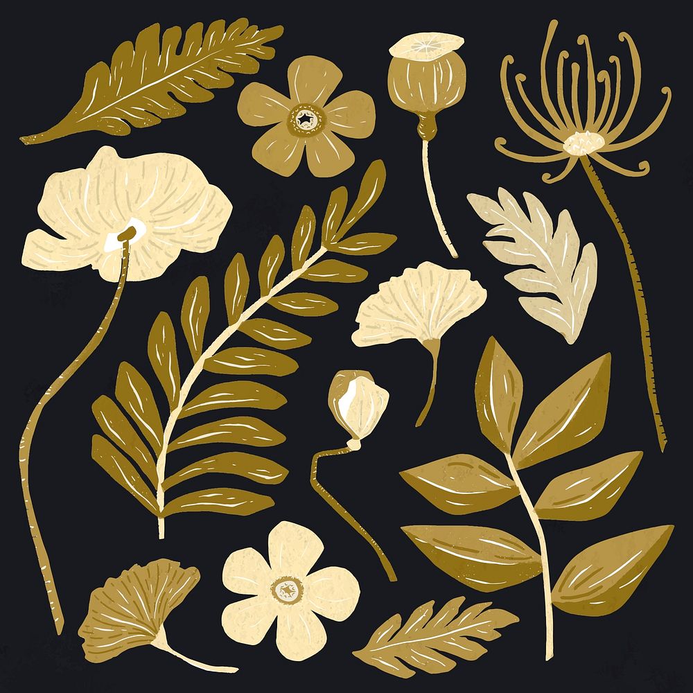 Gold leaves vector floral clipart collection