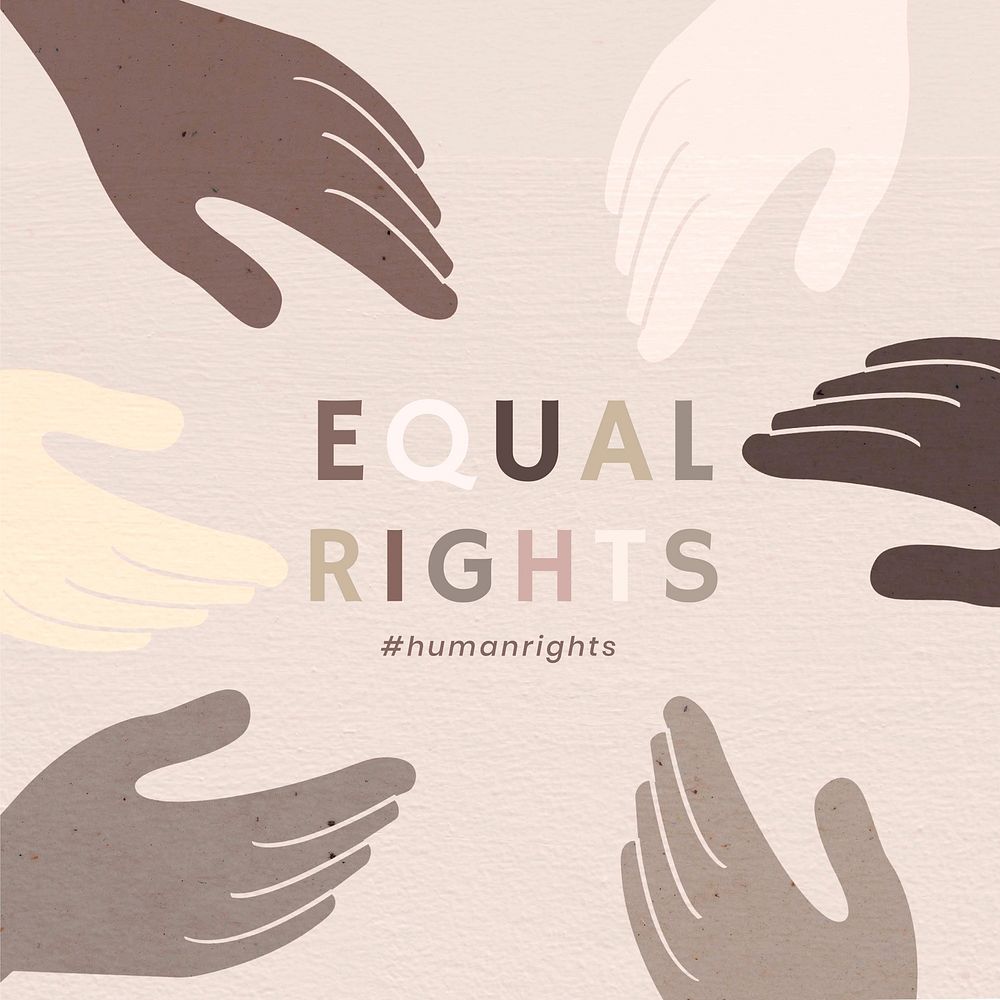 Diverse hands united vector 'Equal Rights' colorful social media post