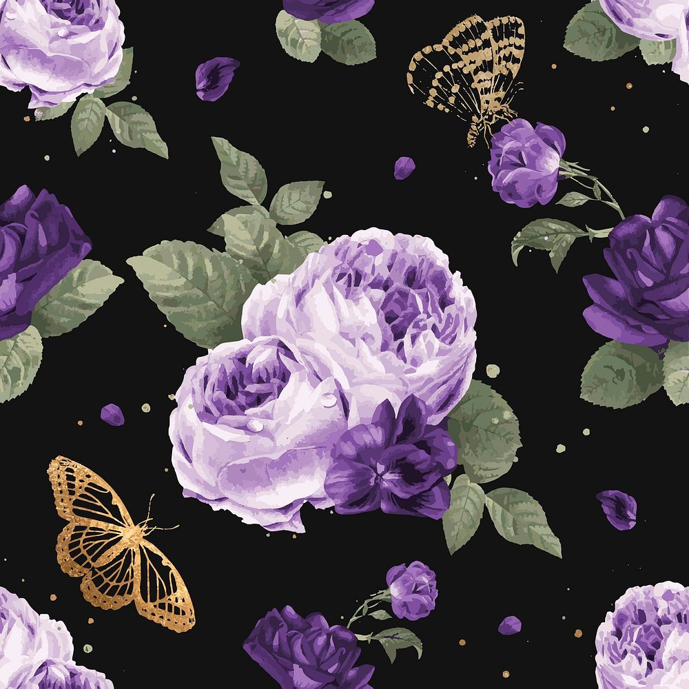 Classic purple peony vector flowers vintage illustration