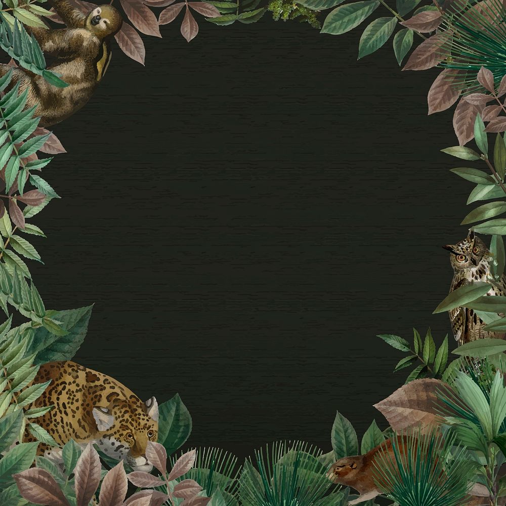 Jungle round frame vector with design space black background