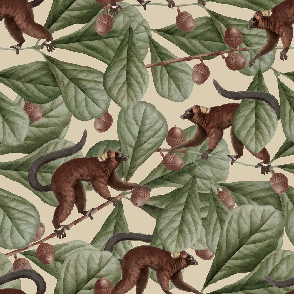 Lemur seamless pattern vector background
