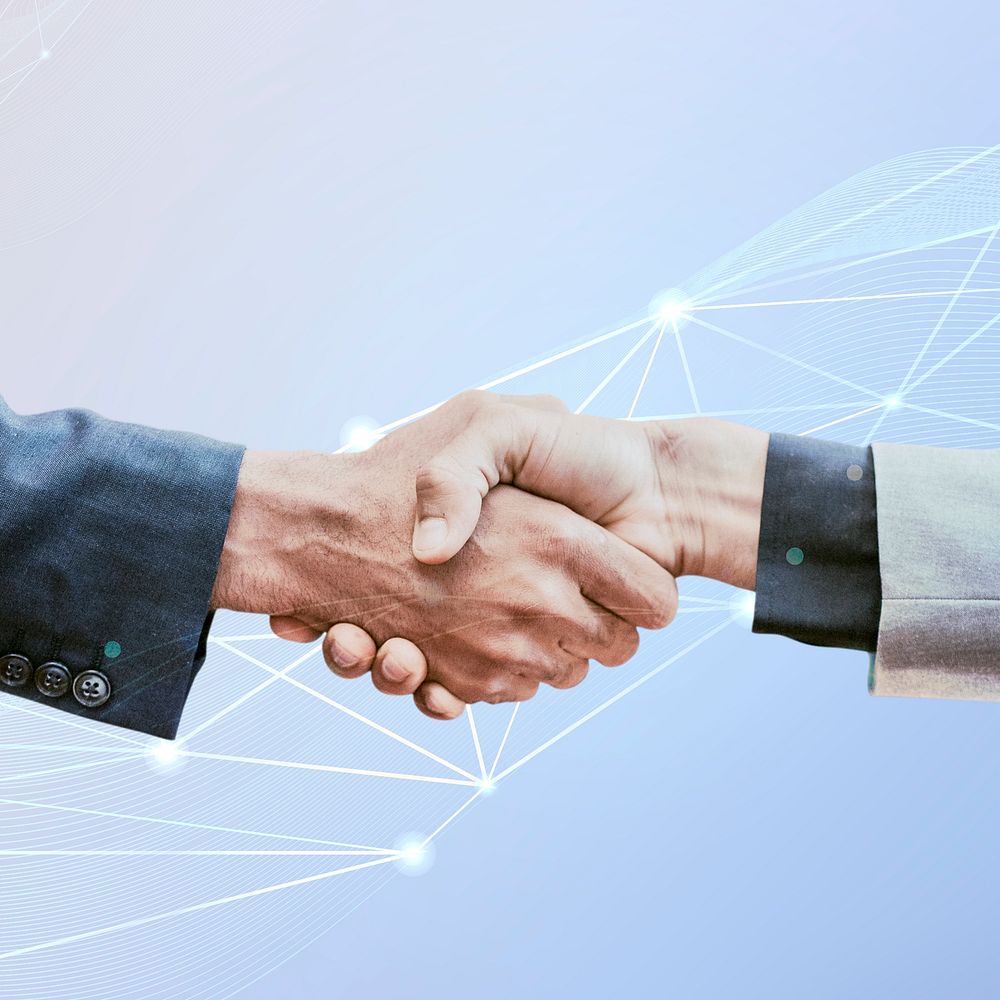Business partners handshake technology corporate business concept