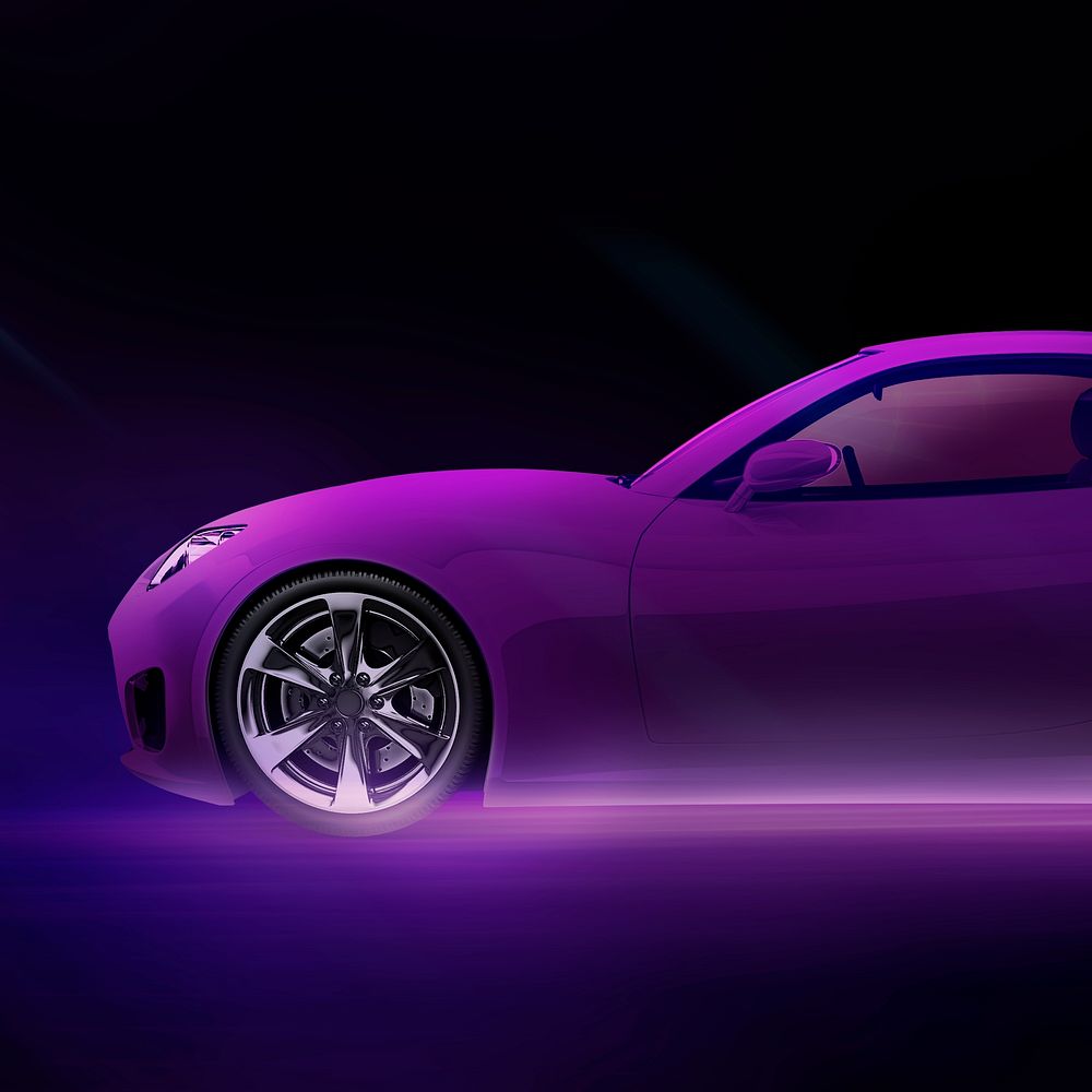 Purple 3d sports car render hood and wheels smart car technology