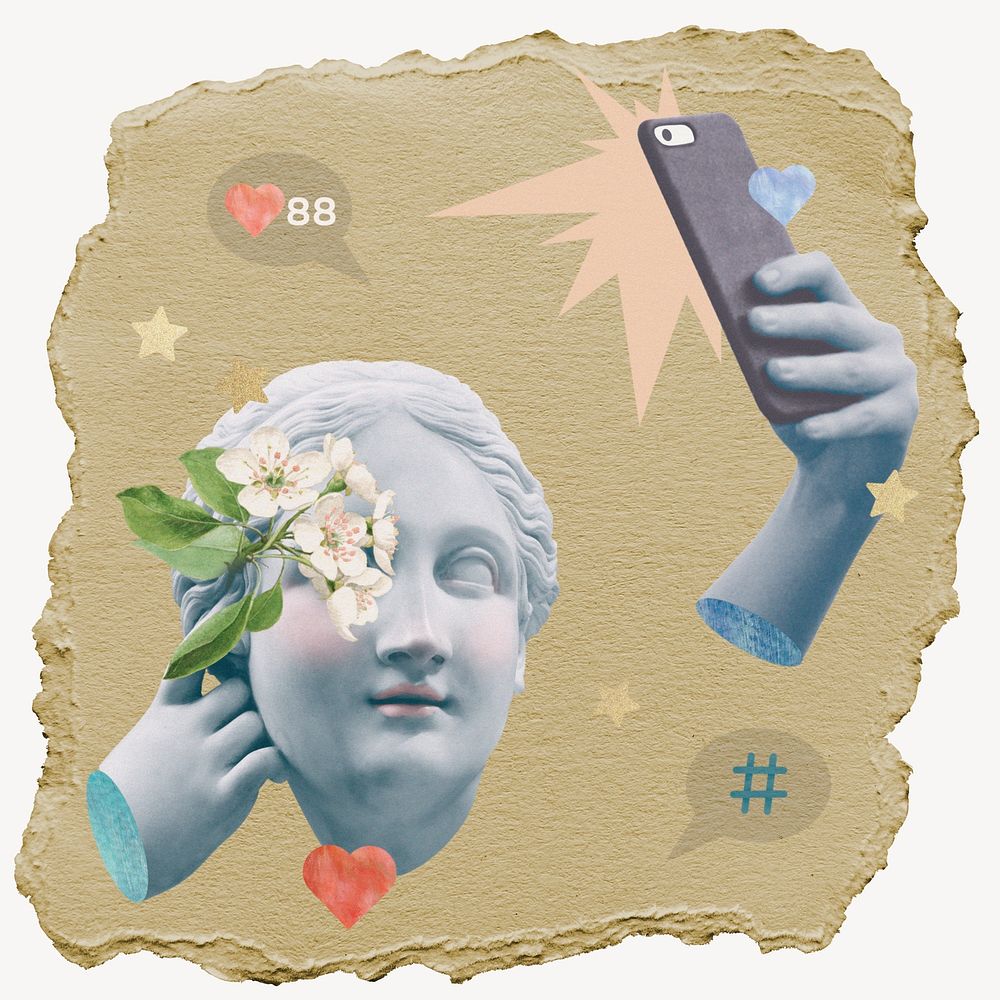 Social media addict collage, ripped paper element