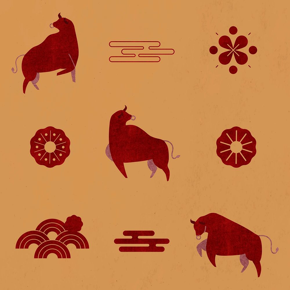 2021 Chinese New Year psd Ox red illustration collection