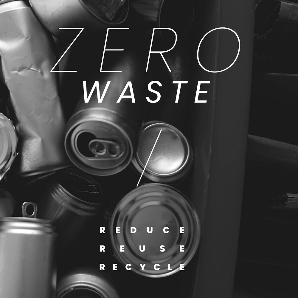 Reduce Reuse Recycle template vector grayscale zero waste social media post