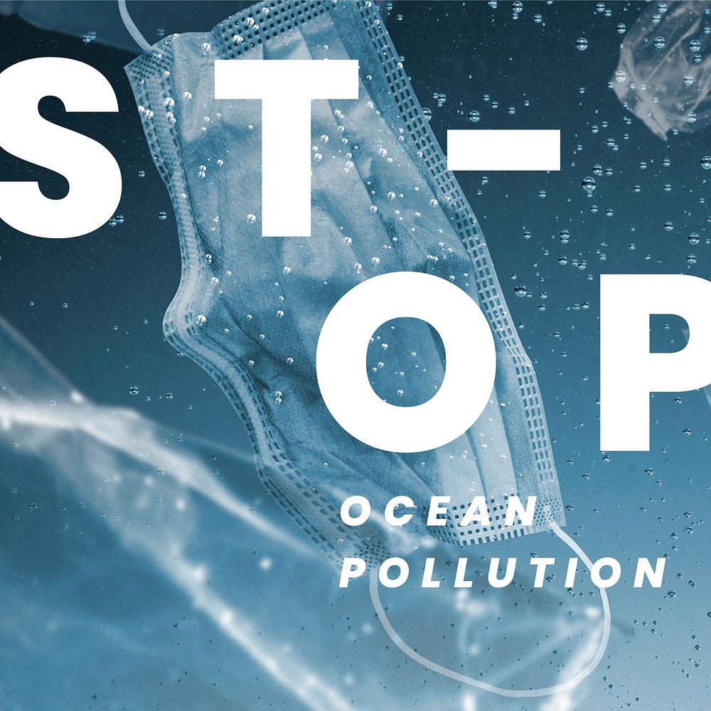 Stop ocean pollution template vector climate change campaign social media post