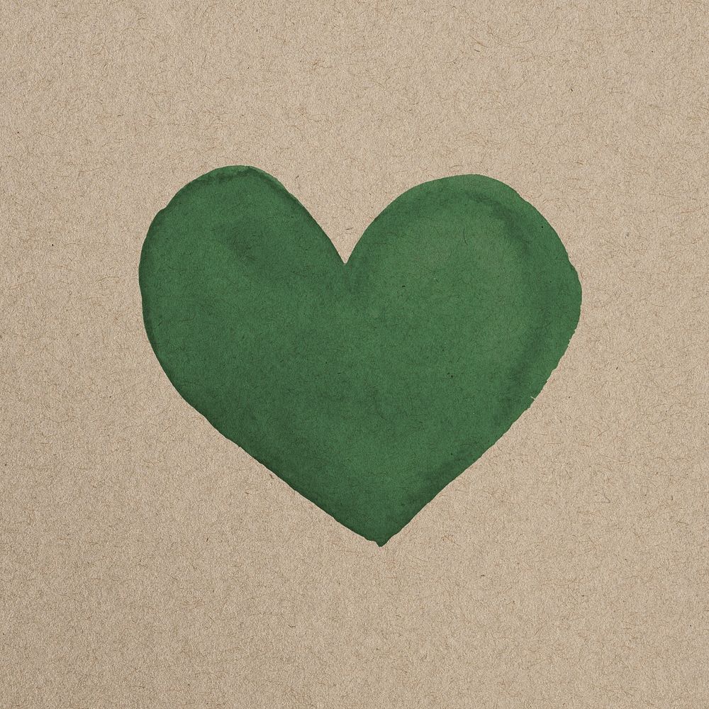 Green heart inside eco-friendly brown paperboard