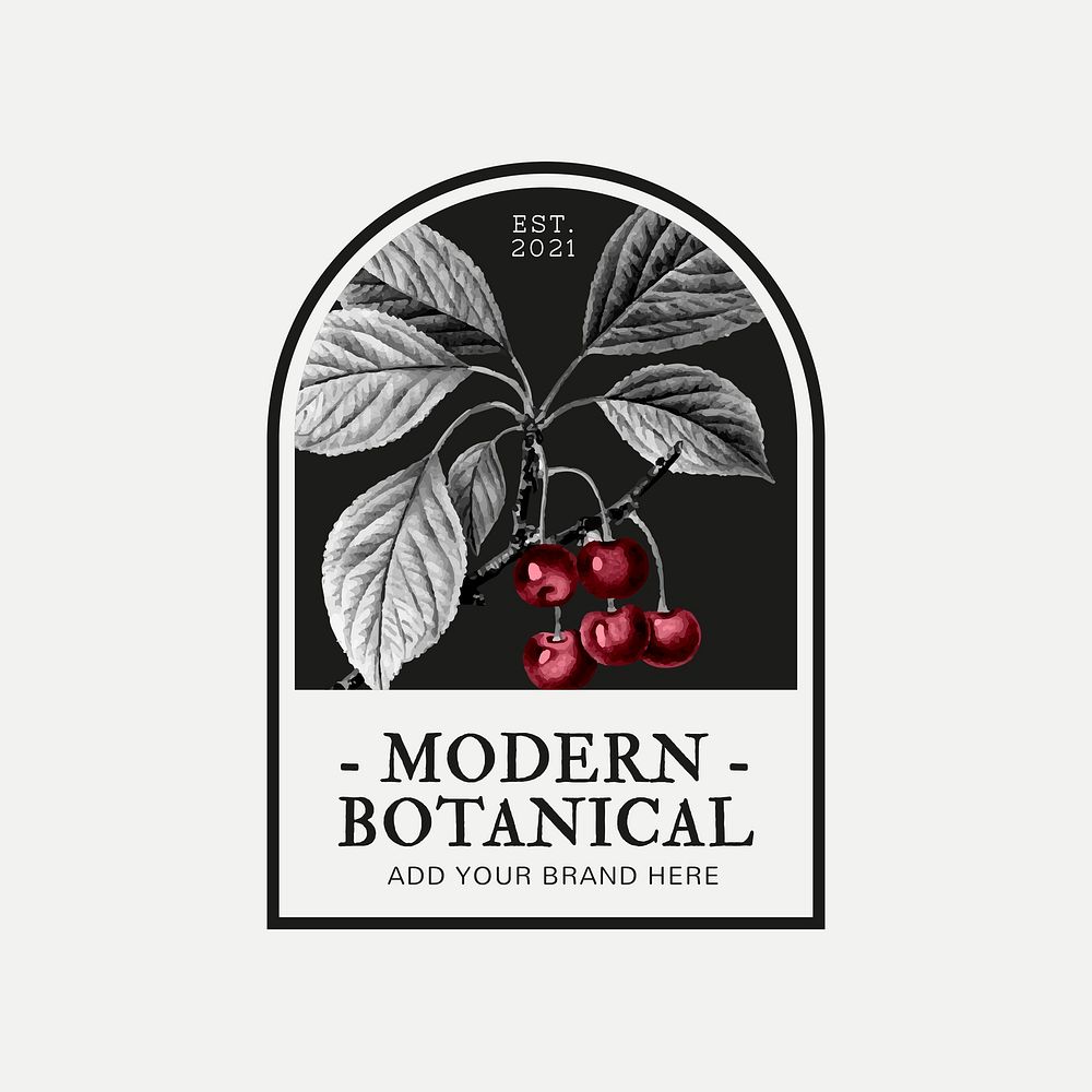 Modern botanical business badge psd with cherry illustration for beauty brand