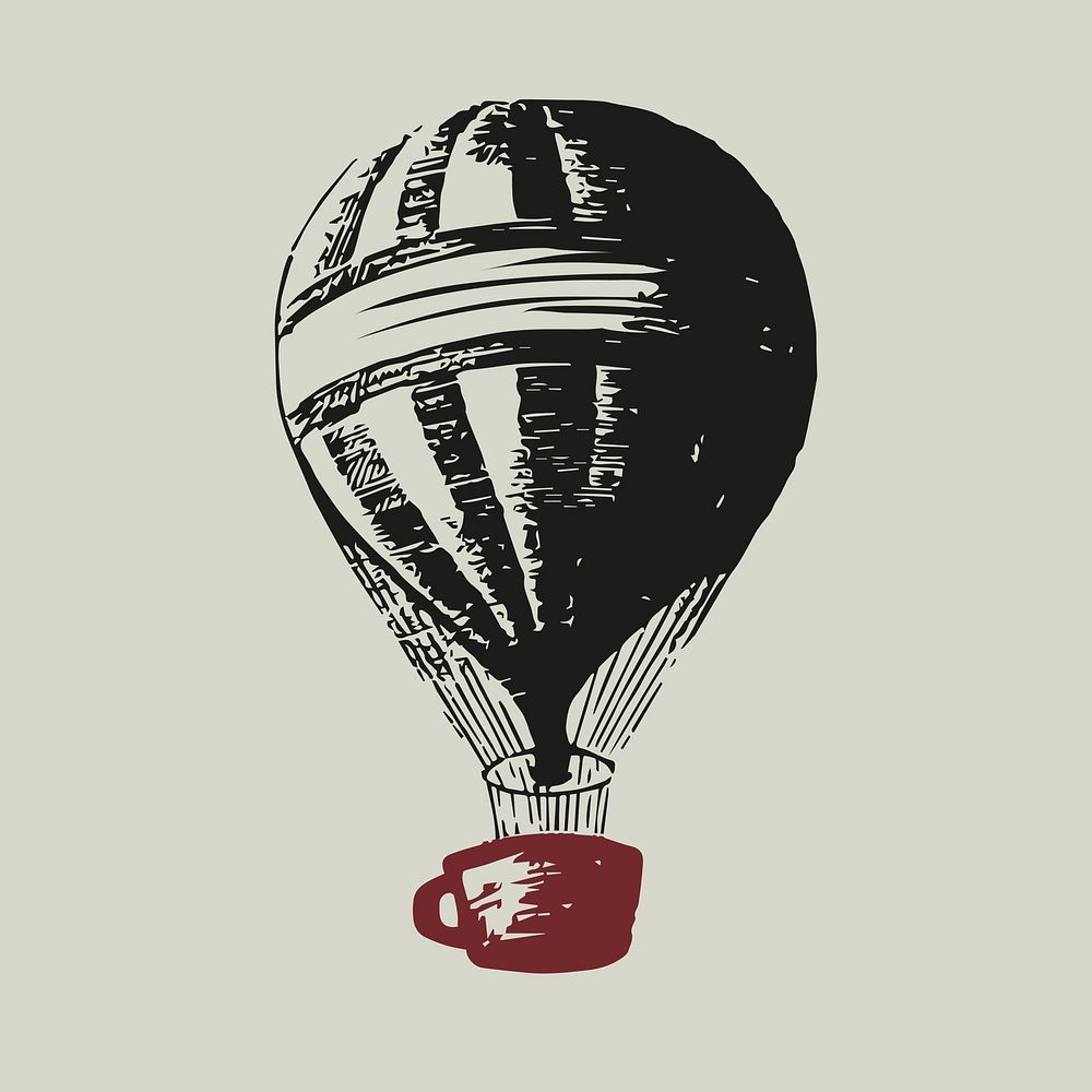 Hot air balloon logo vector with muted red coffee cup business corporate identity illustration