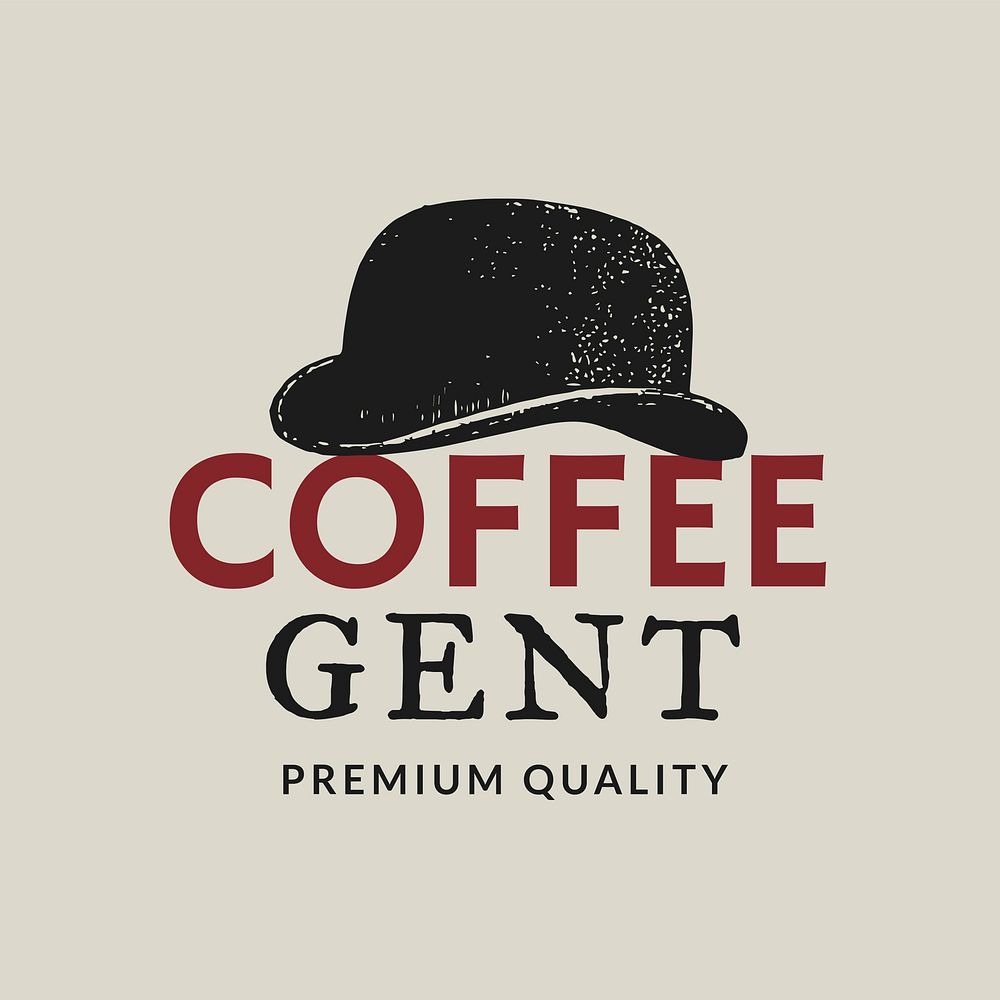Editable coffee shop logo vector business corporate identity with text and retro bowler hat
