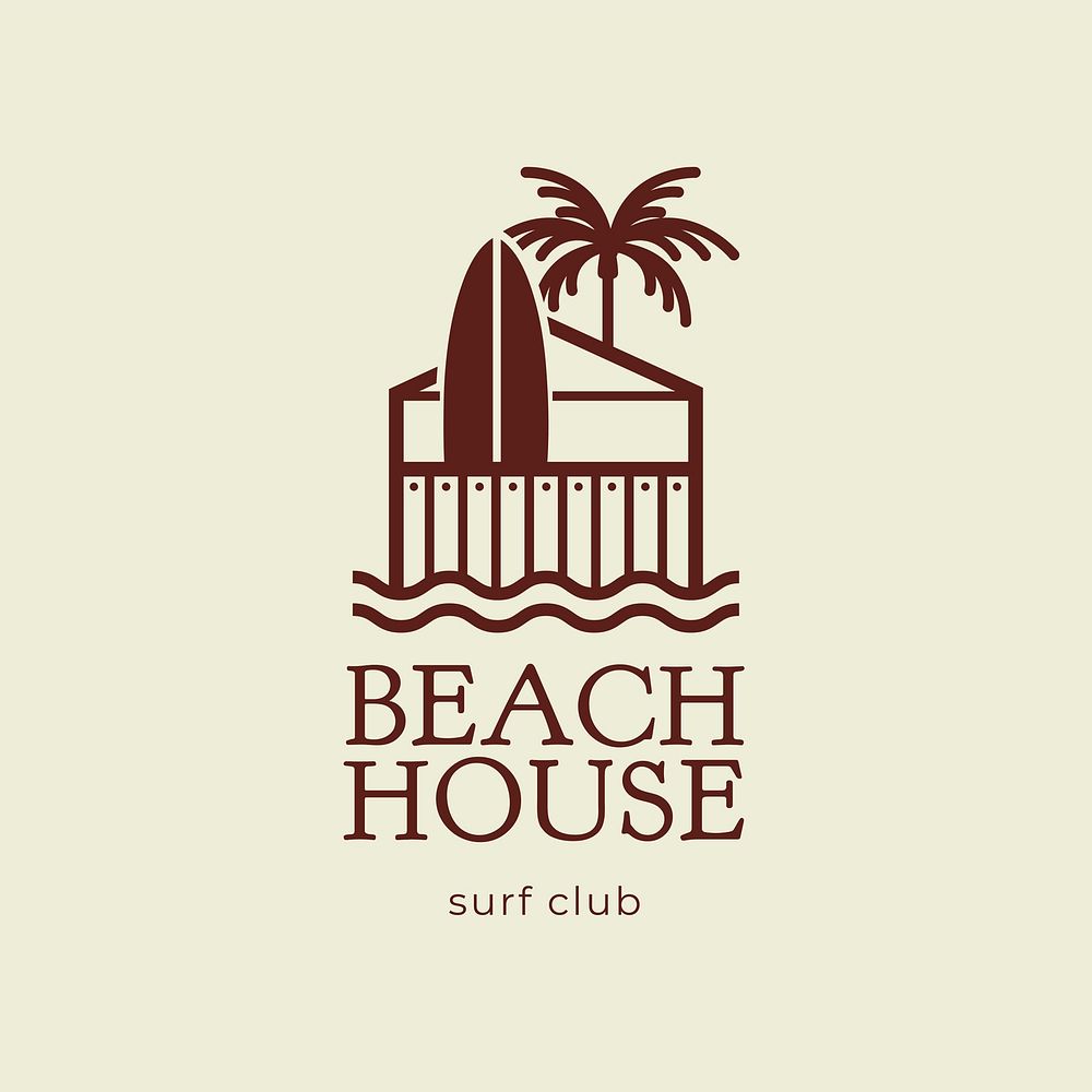 Editable hotel logo vector business corporate identity with beach house surf club text