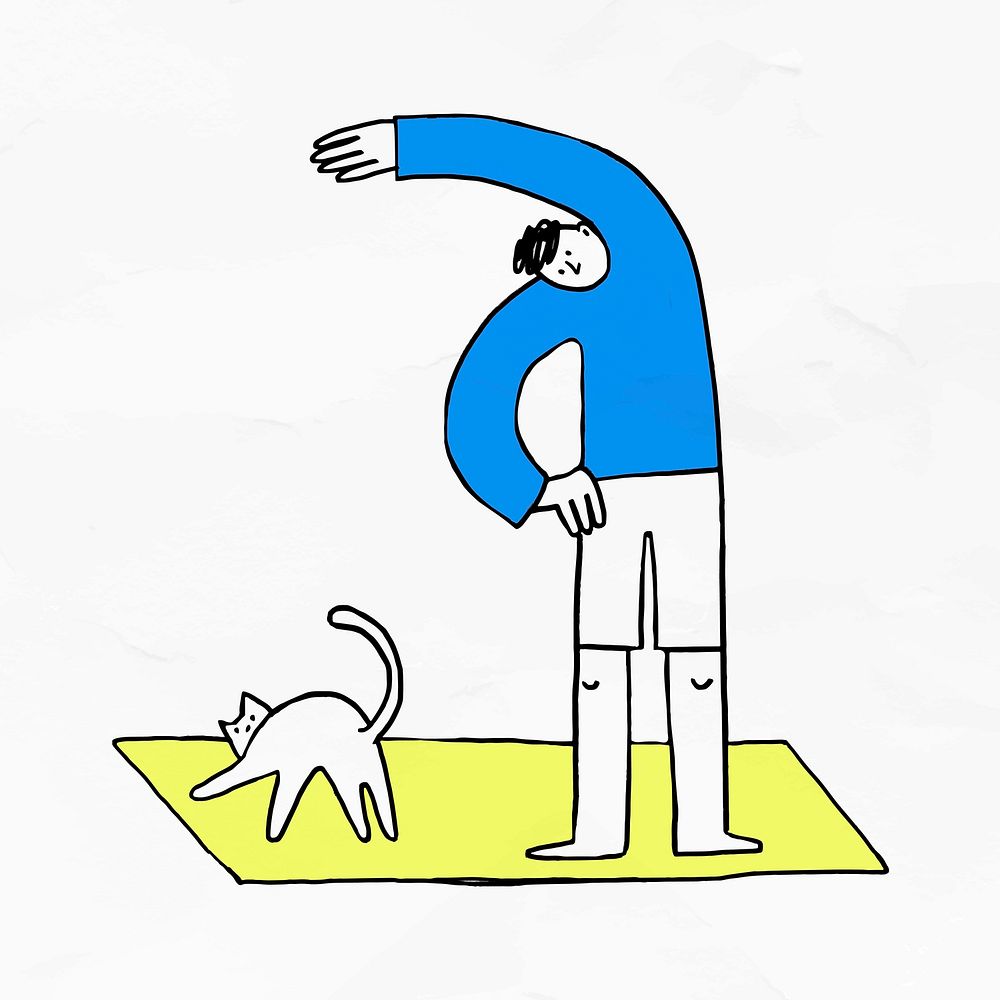Man avatar doing yoga vector with cat cute design element