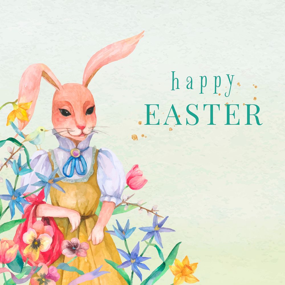 Editable Happy Easter template vector holidays greeting on green background social media post