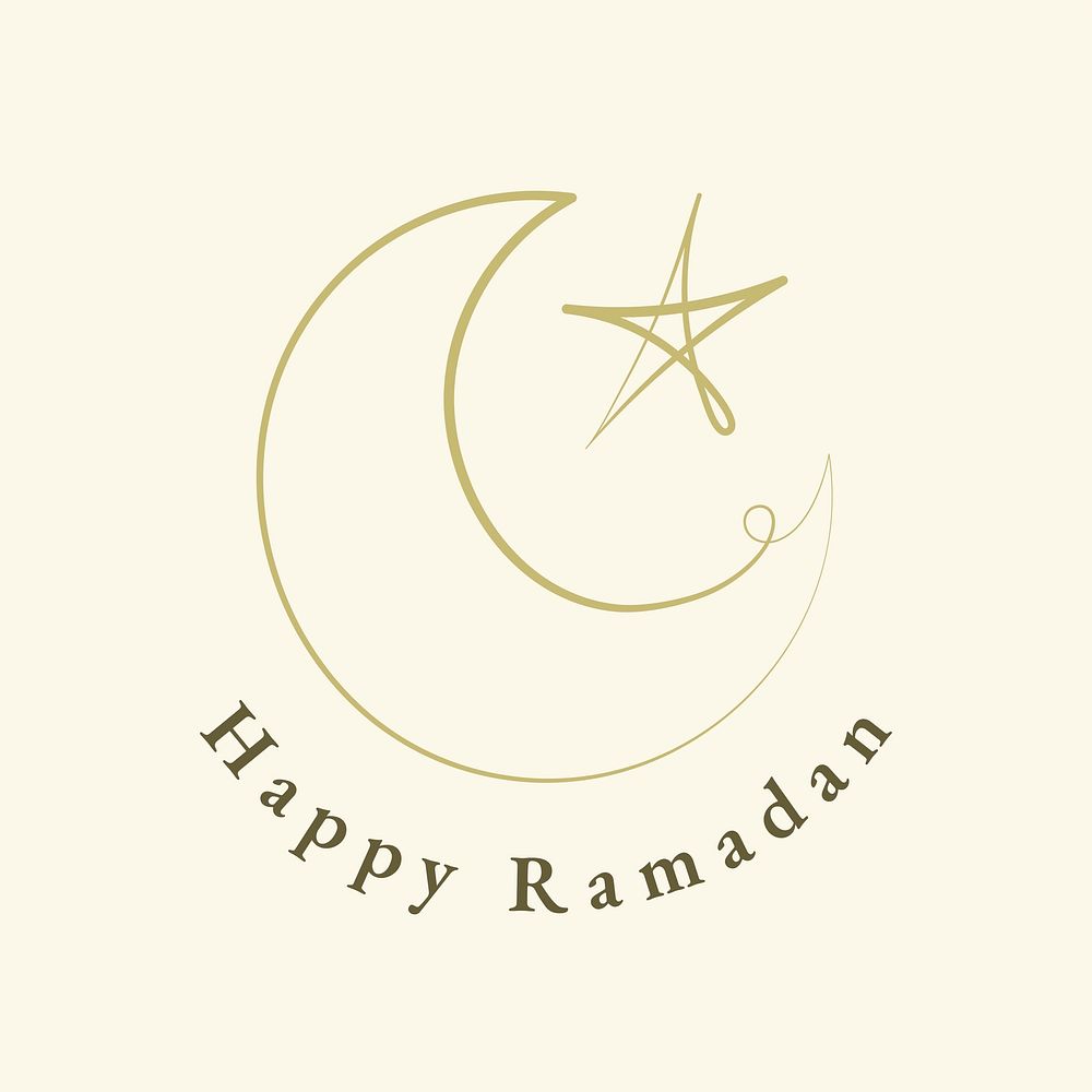 Islamic logo vector with doodle star and crescent moon