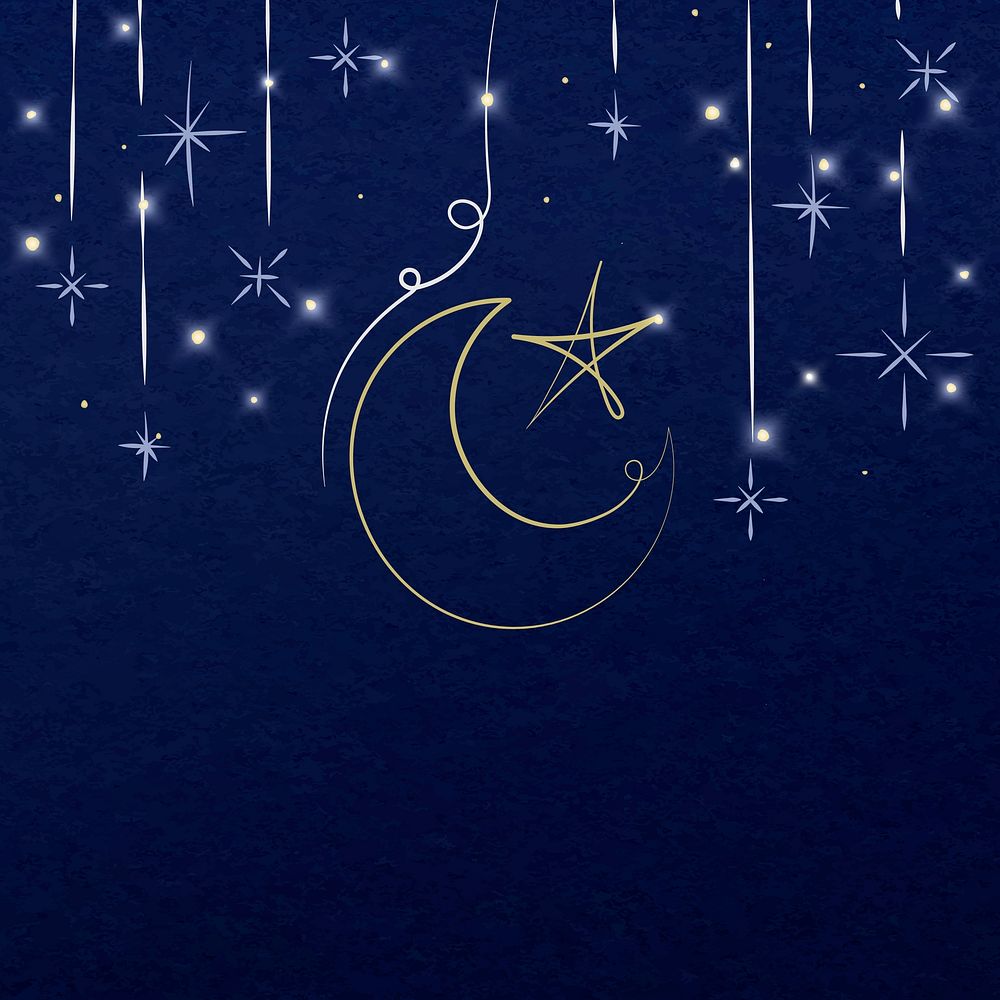 Ramadan blue background vector with star and crescent moon border