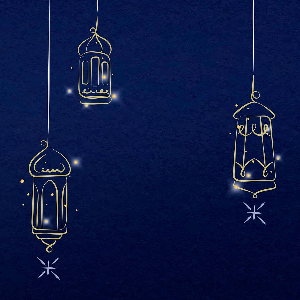 Ramadan background vector with hanging gold lanterns