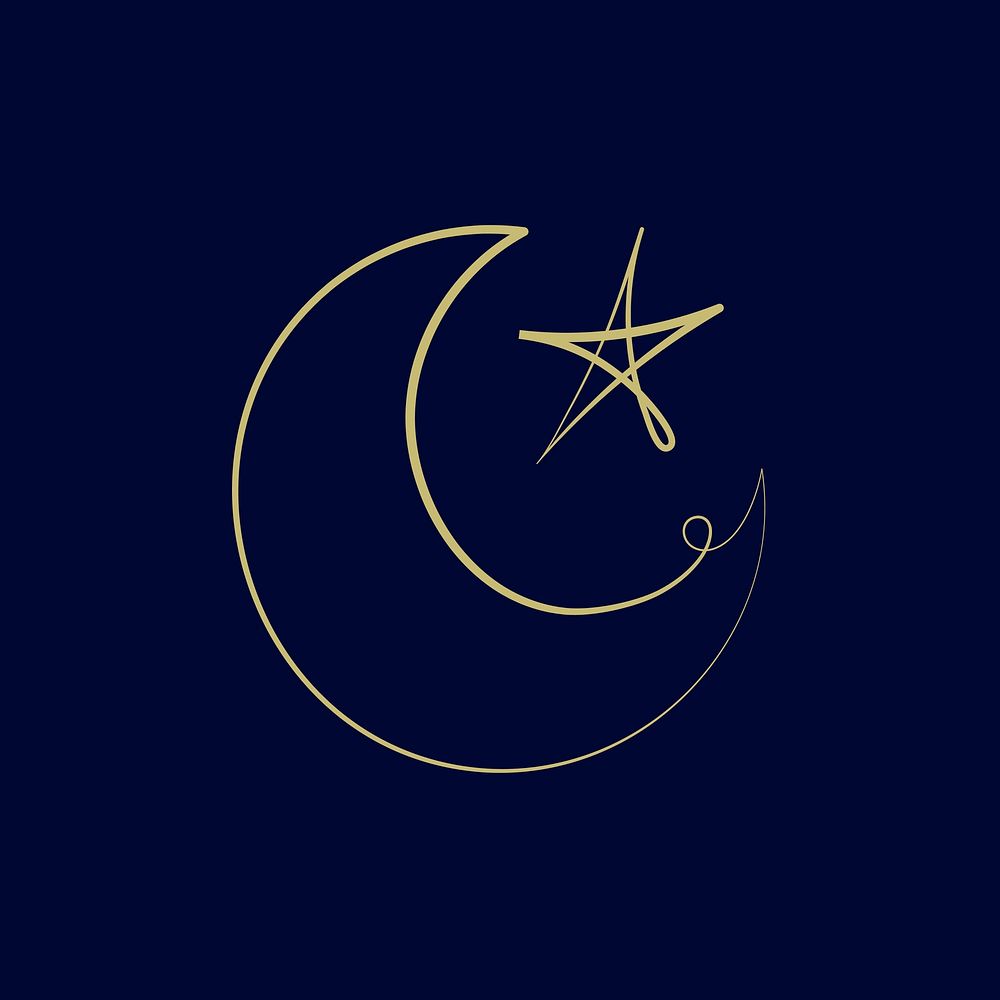 Islamic logo vector with doodle star and crescent moon