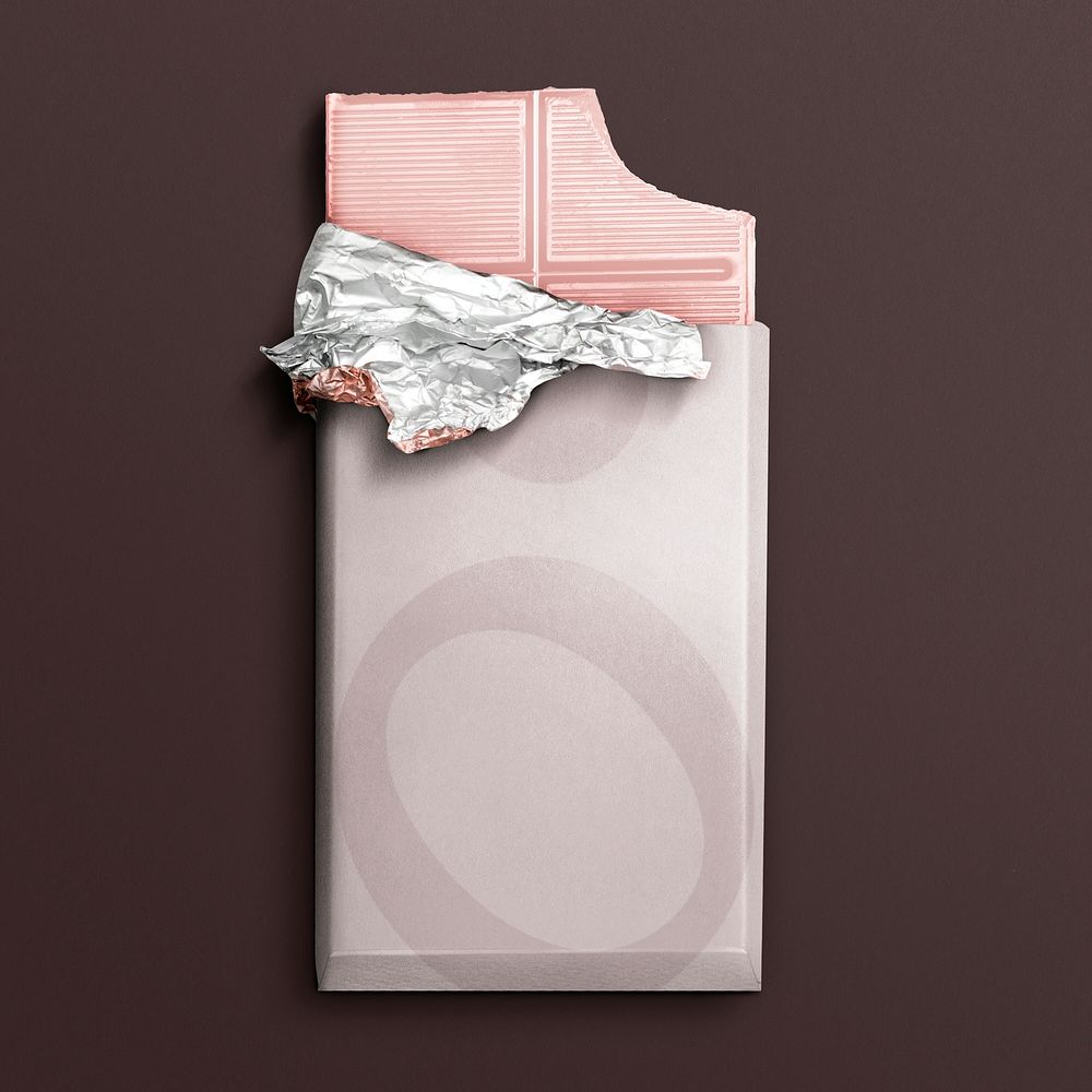Bitten strawberry chocolate bar wrapped in pink package