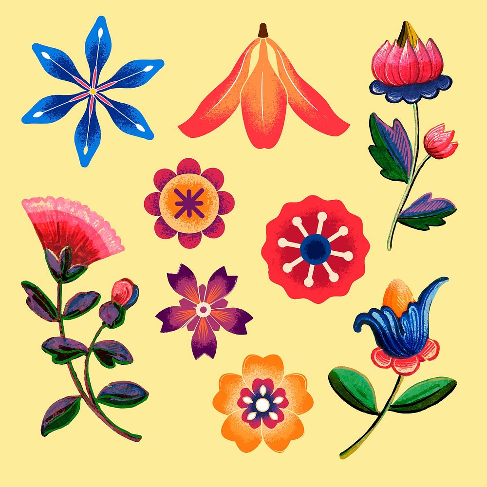 Mexican ethnic flower vector illustration set