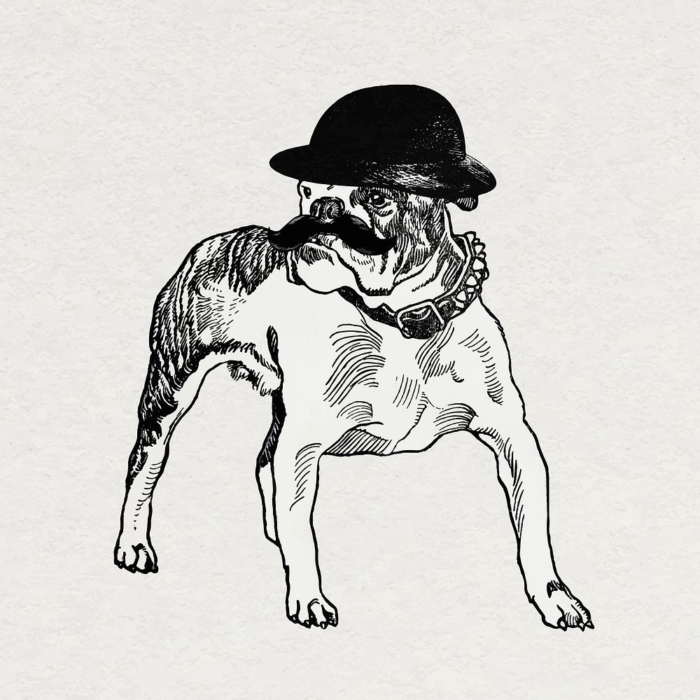 Pit-bull dog vector sticker with bowl hat, remixed from artworks by Moriz Jung
