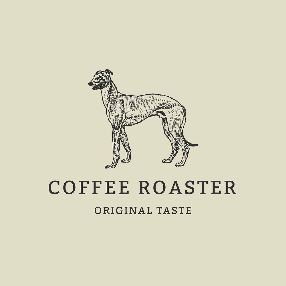 Cafe business logo template psd in vintage dog greyhound theme, remixed from artworks by Moriz Jung