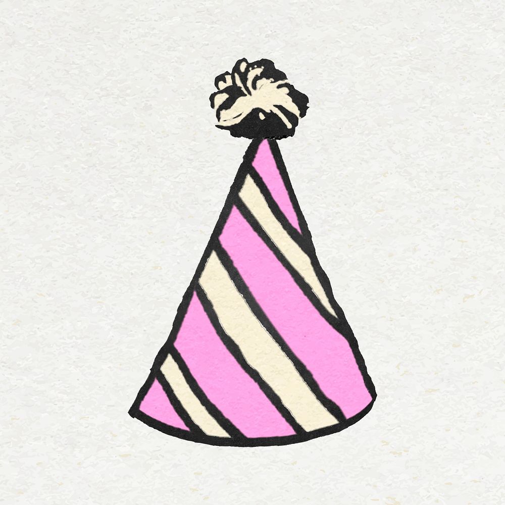 Birthday cone hat sticker vector in colorful vintage style