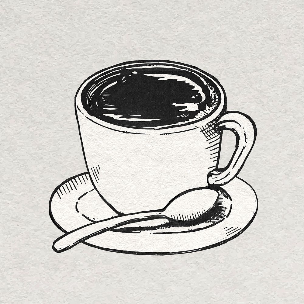 Coffee cup vintage graphic vector in black and white