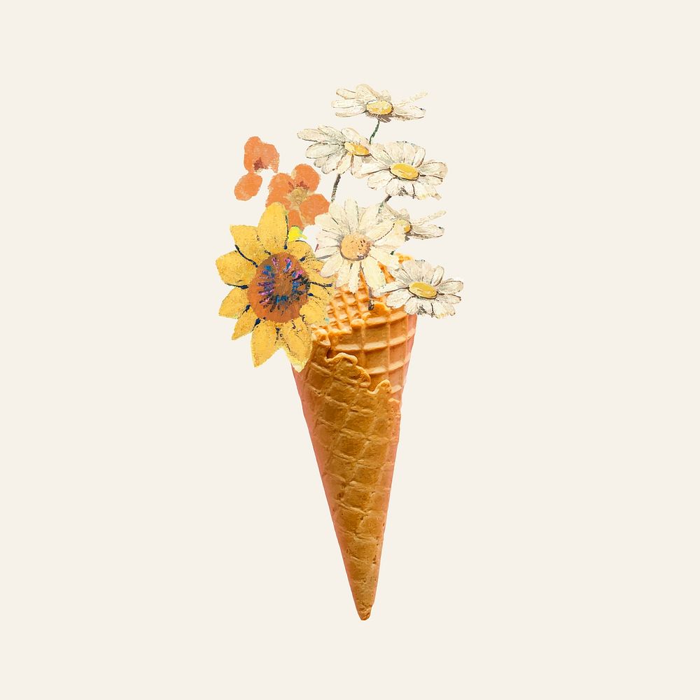 Floral cone vector illustration, remixed from artworks by Pierre-Joseph Redout&eacute;