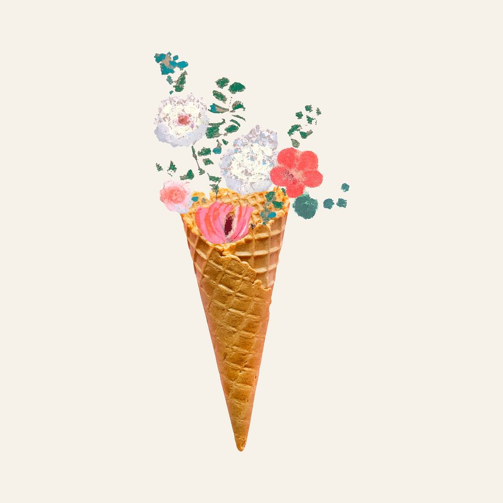 Floral cone vector illustration, remixed from artworks by Pierre-Joseph Redouté