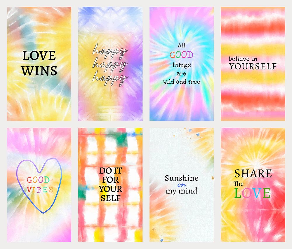 Inspirational quote template vector for social media story on colorful tie dye set