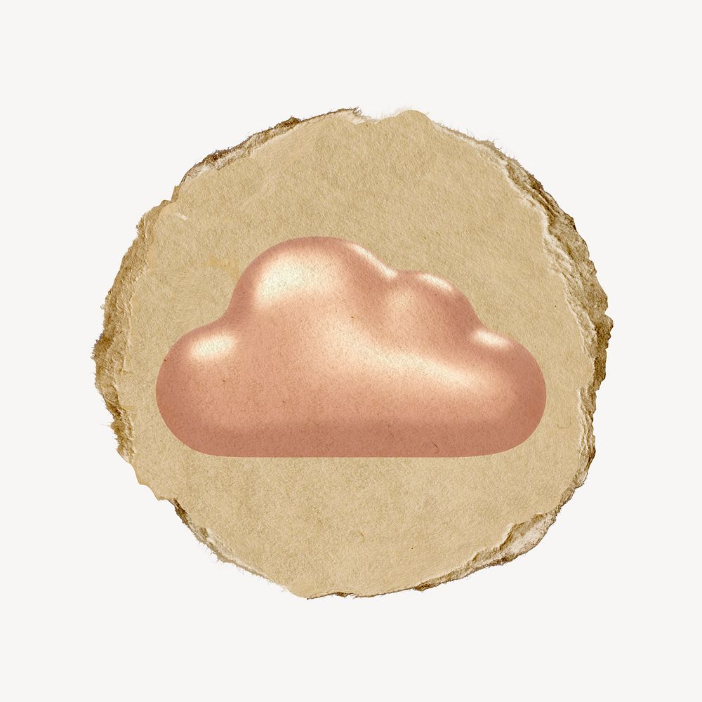 Cloud storage icon sticker, ripped paper badge psd