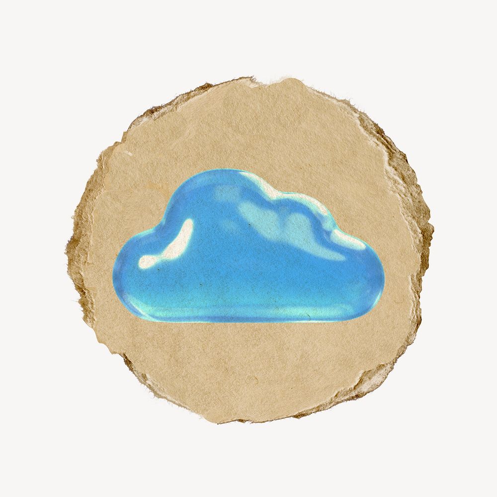 Cloud storage icon, ripped paper badge