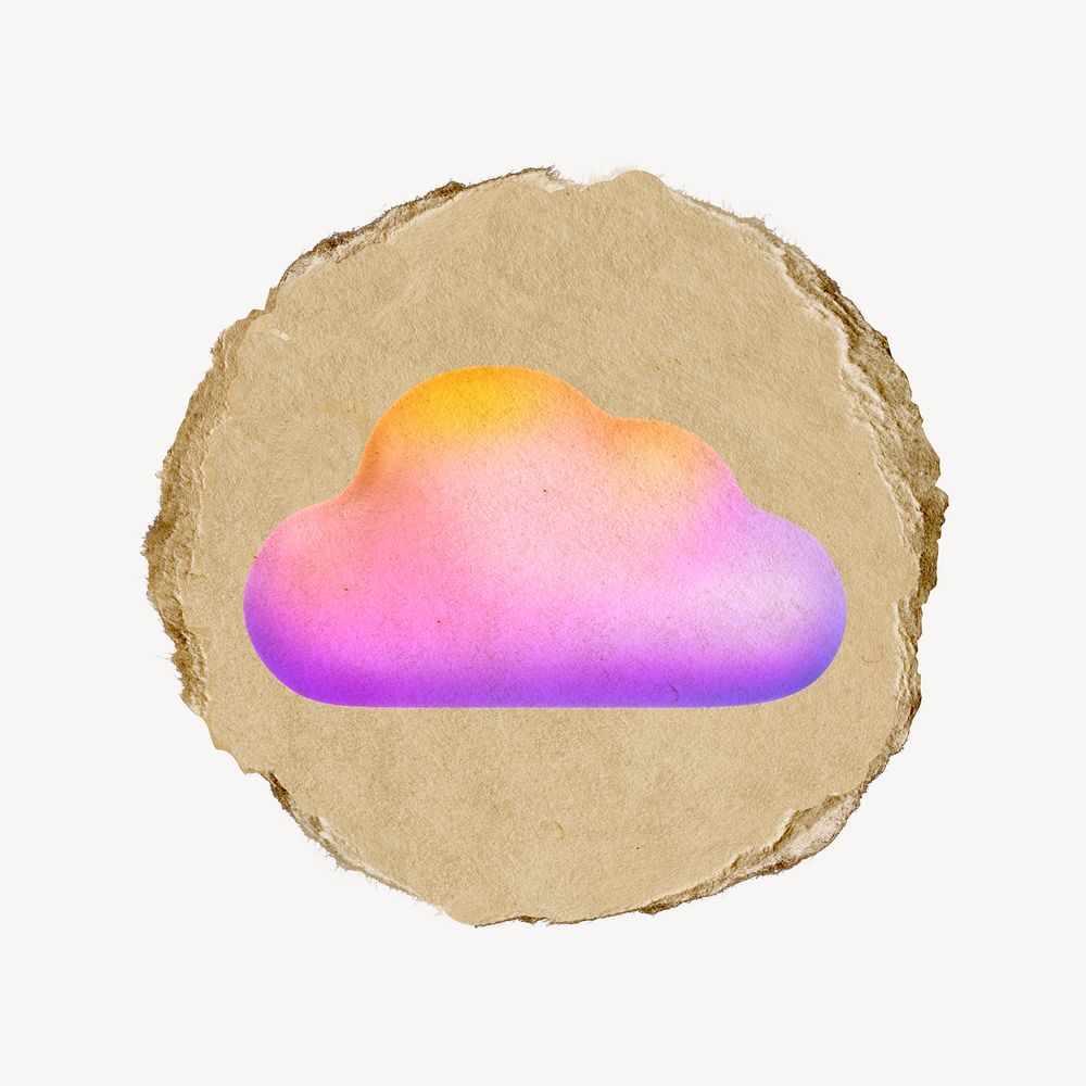 Cloud storage icon, ripped paper badge
