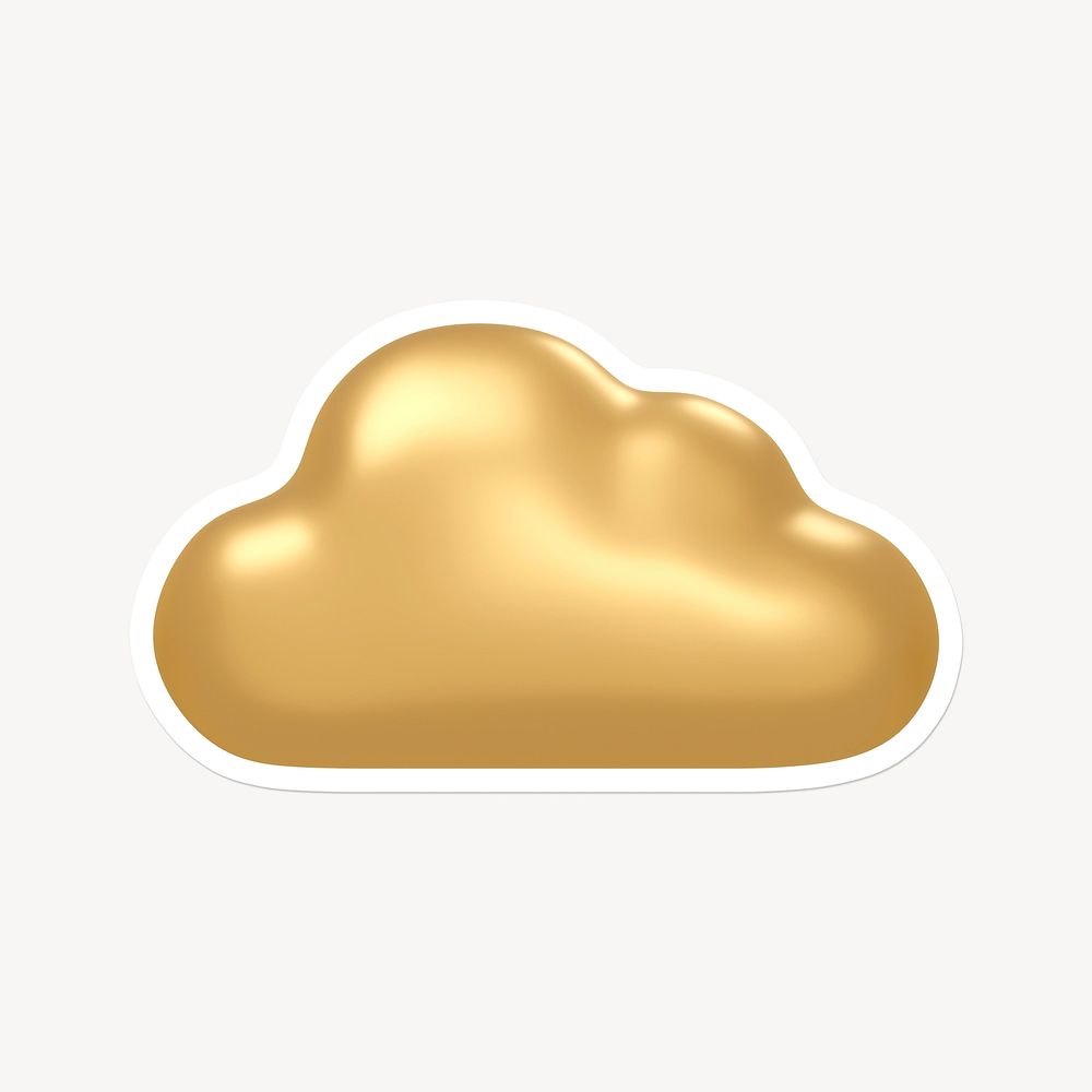 Gold icon, cloud storage sticker with white border