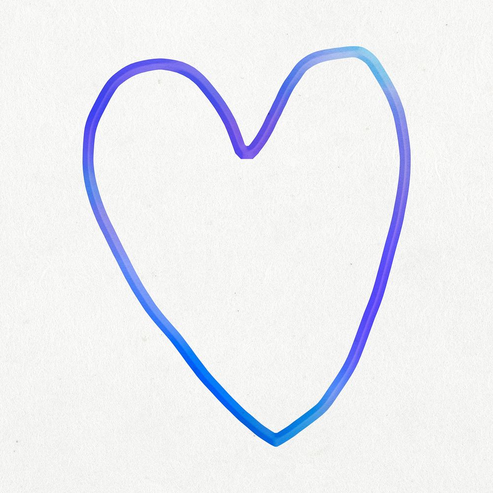 Blue cute heart psd in doodle style